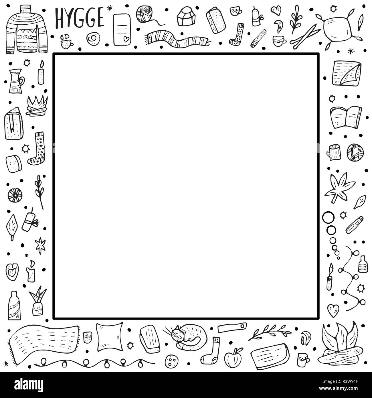 Square frame of vector hygge objects. Vectorsquare border with symbols ...