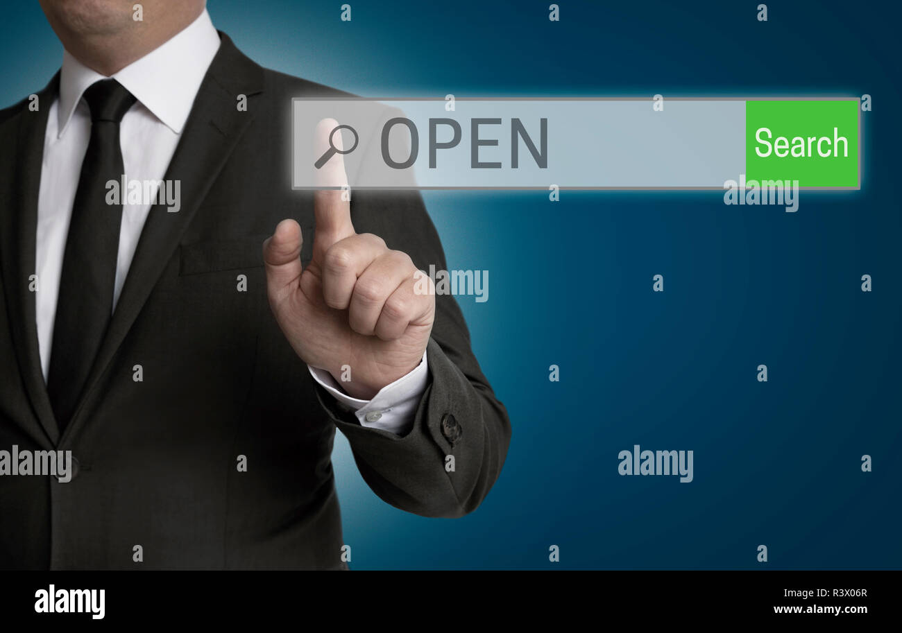 open internet browser is operated by businessman concept Stock Photo