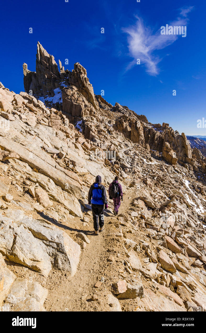 Hikers on the Mount Whitney Trail, Sequoia National Park, Sierra Nevada Mountains, California, USA (MR) Stock Photo