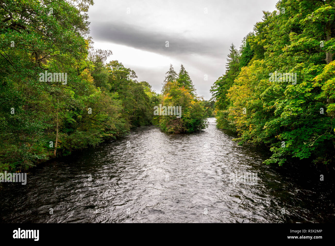 Early autumn landscape view from Ness islands to the river, Inverness, Scotland Stock Photo