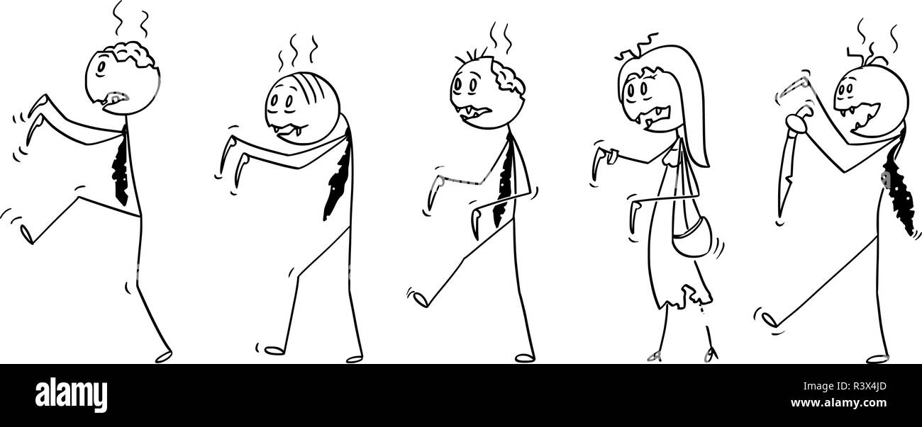 Cartoon of Group of Five Undead Zombie Businessmen Walking Stock Vector