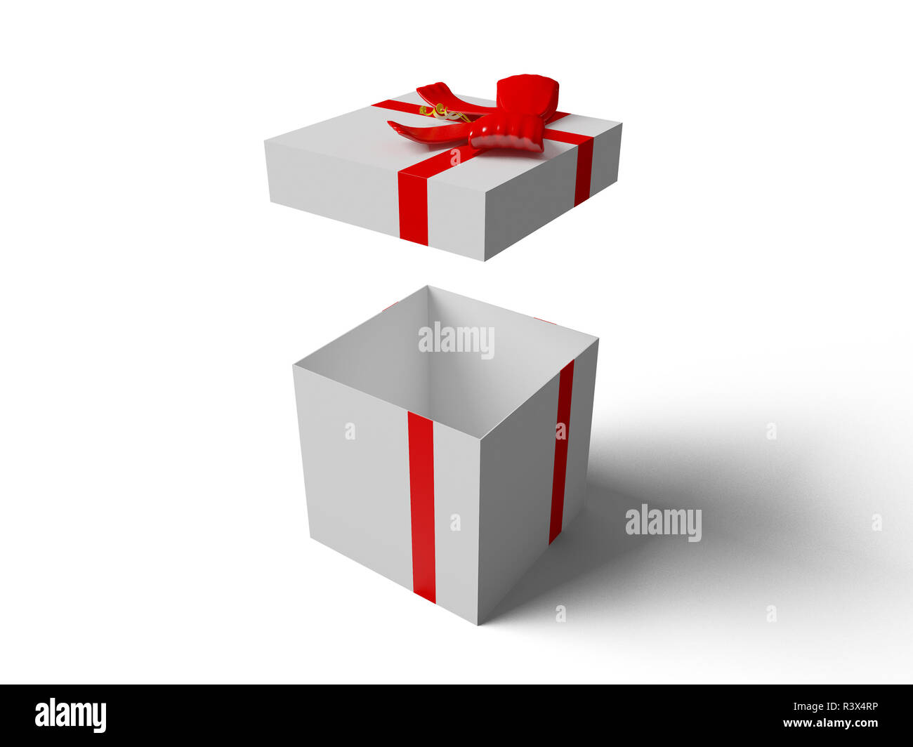 Open White gift box with red ribbon bow Stock Photo - Alamy