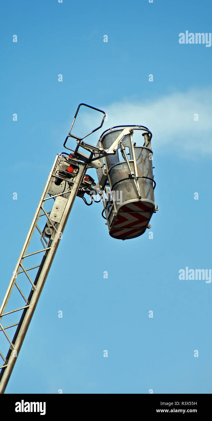 fire department ladder with rescue basket Stock Photo