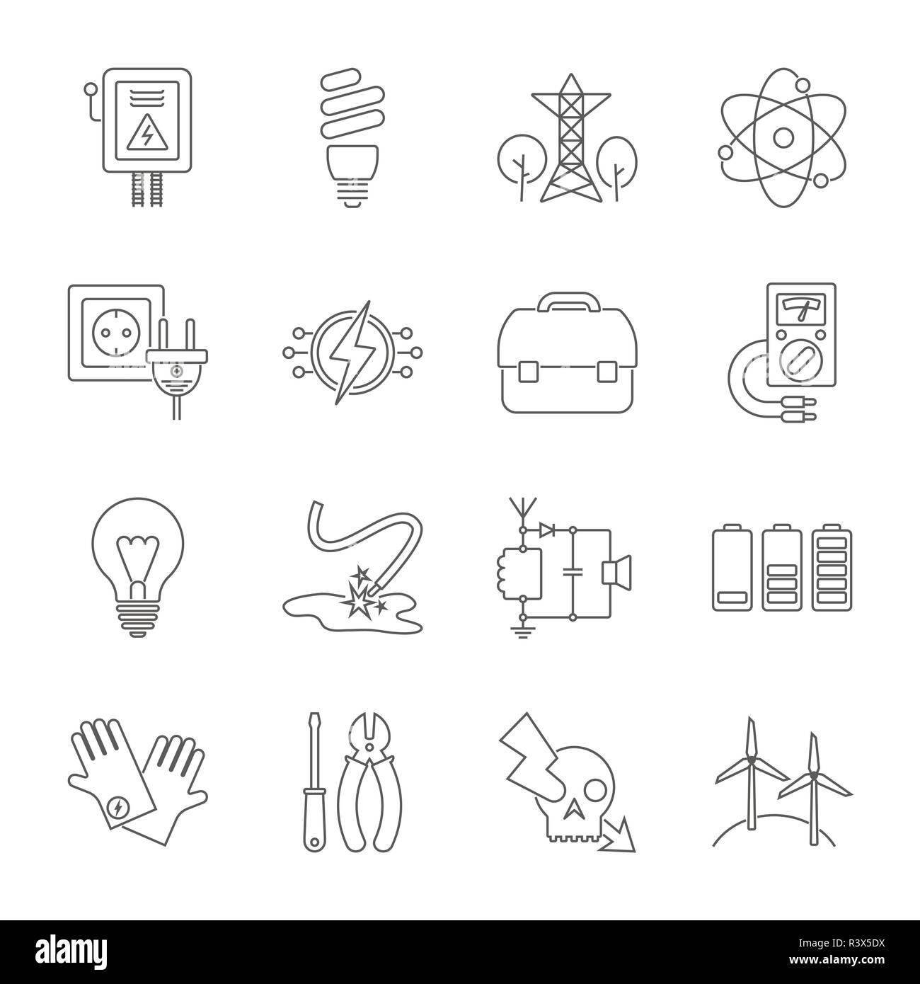 Set of energy icons in modern thin line style. High quality black outline electicity symbols for web site design and mobile apps. Simple energy pictograms on a white background. Editable Stroke. Stock Vector