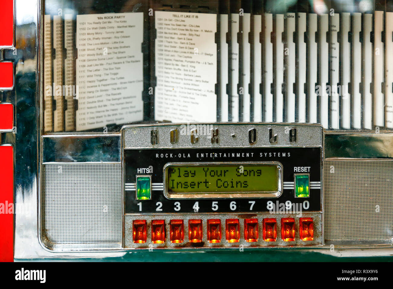 Juke box at a diner in Hollywood, Los Angeles, California, USA. (Editorial Use Only) Stock Photo