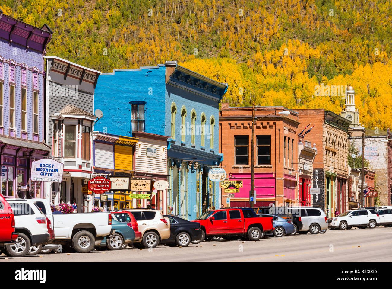 Historic downtown and fall color, Silverton, Colorado, USA. (Editorial