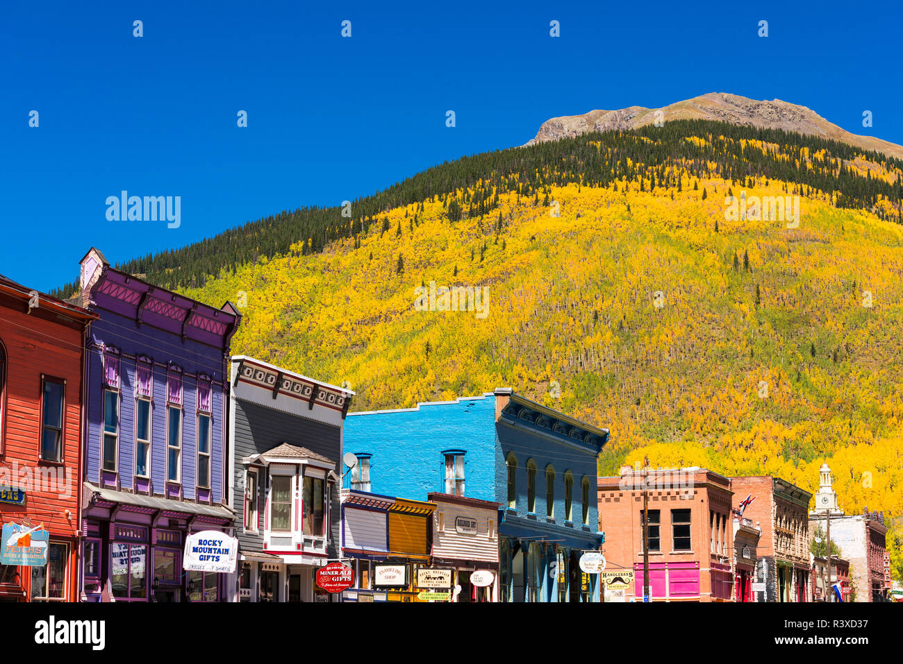 Historic downtown and fall color, Silverton, Colorado, USA. (Editorial
