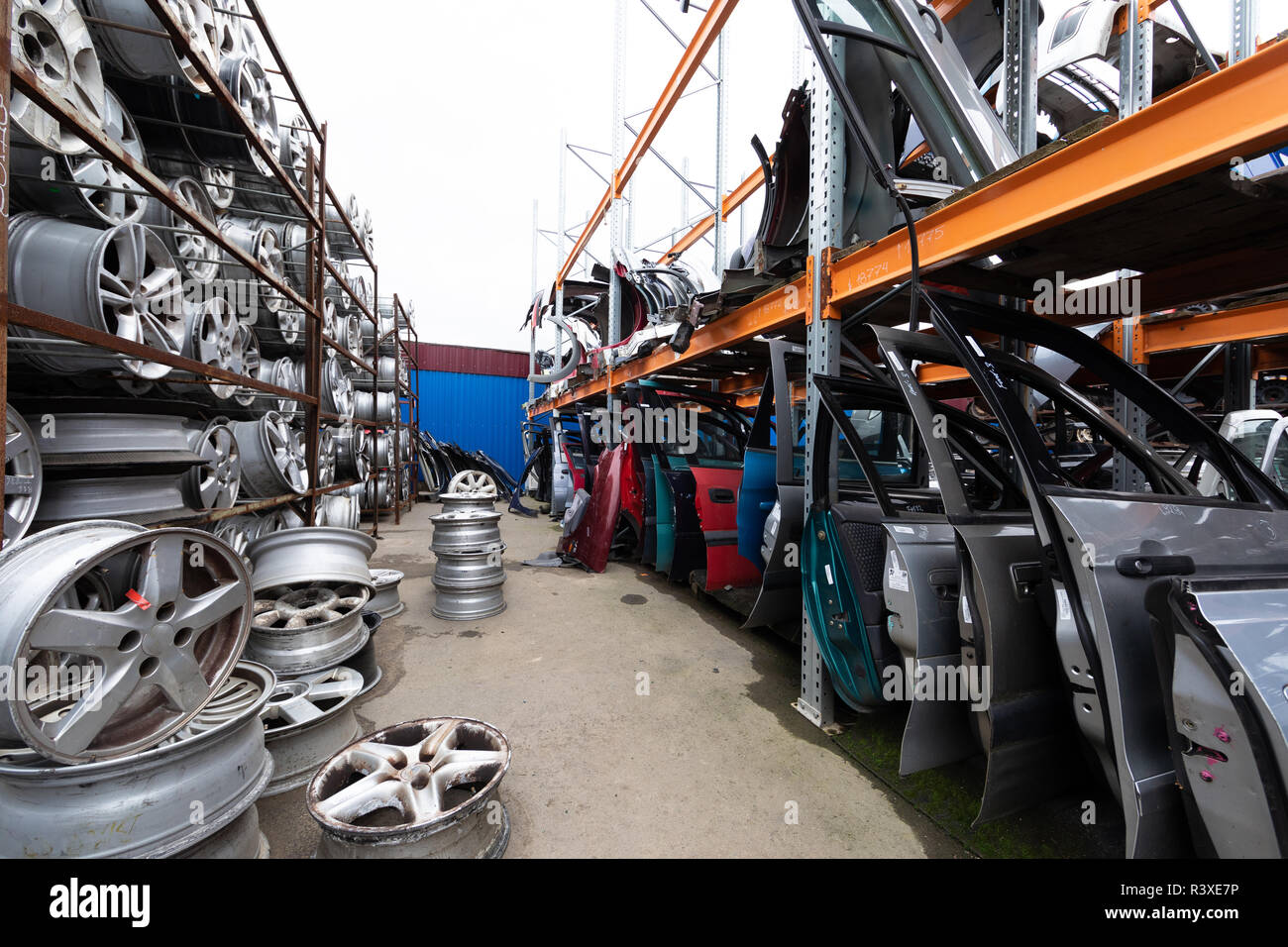 Auto parts market. Car wheels are on the ground Stock Photo Alamy