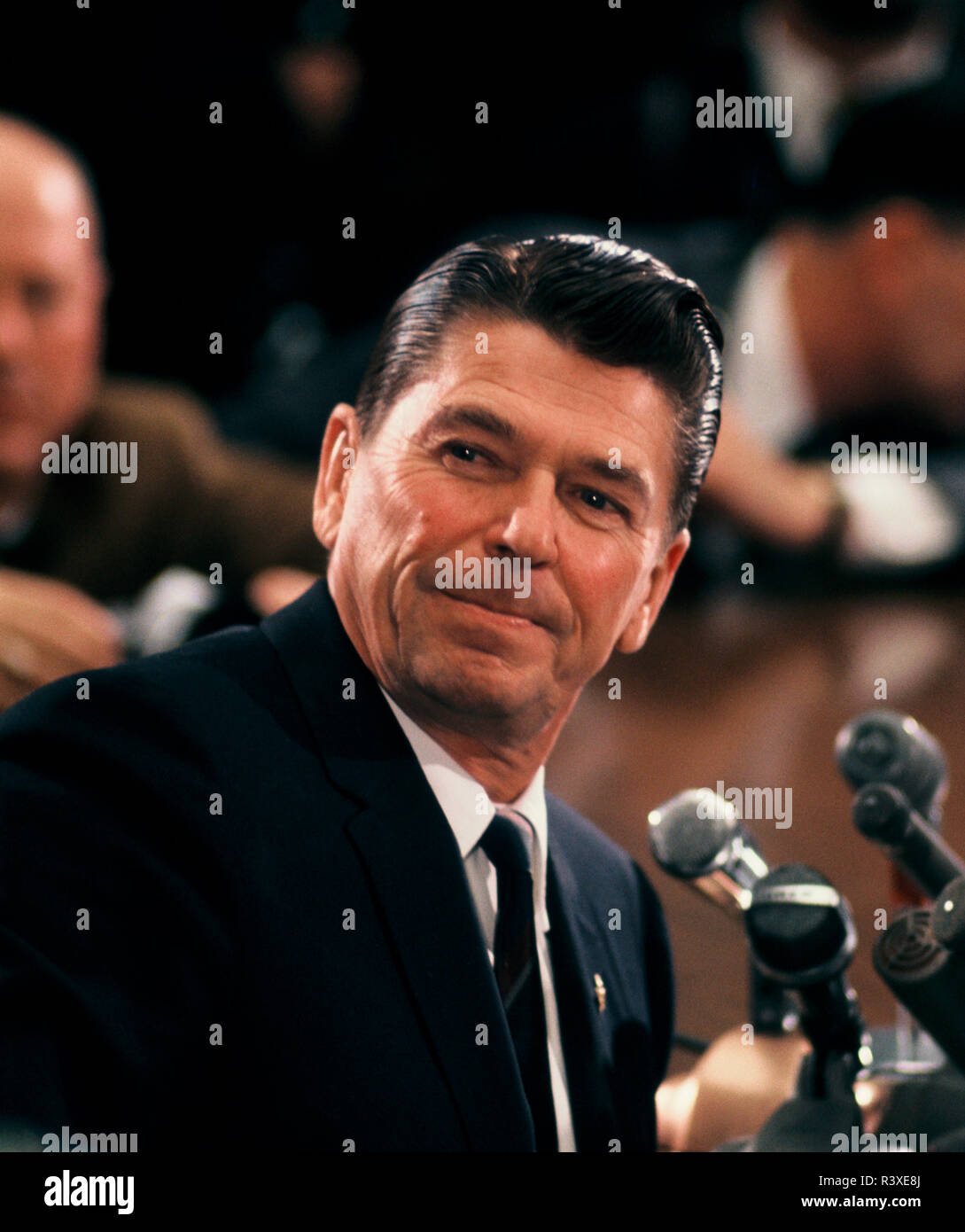 Governor Ronald Reagan at a press conference in January 1968 Stock Photo