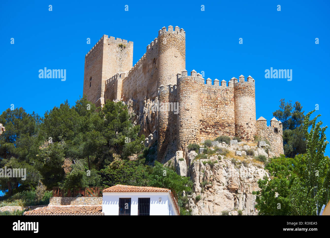 Almansa castle in Albacete of Spain at Castile La Mancha province Stock Photo