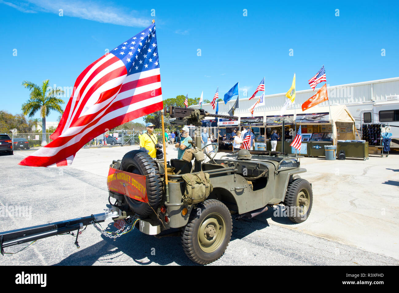 USA, Florida, Sarasota, CAF Air Power History Tour, WWII US Army Jeep with Mounted Machine Gun Stock Photo