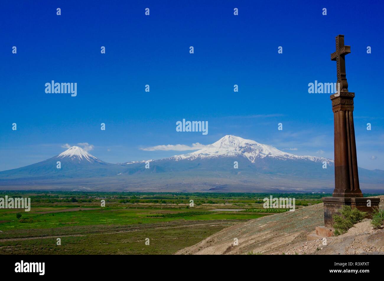 Landscape view of Mt Ararat from Armenia Stock Photo