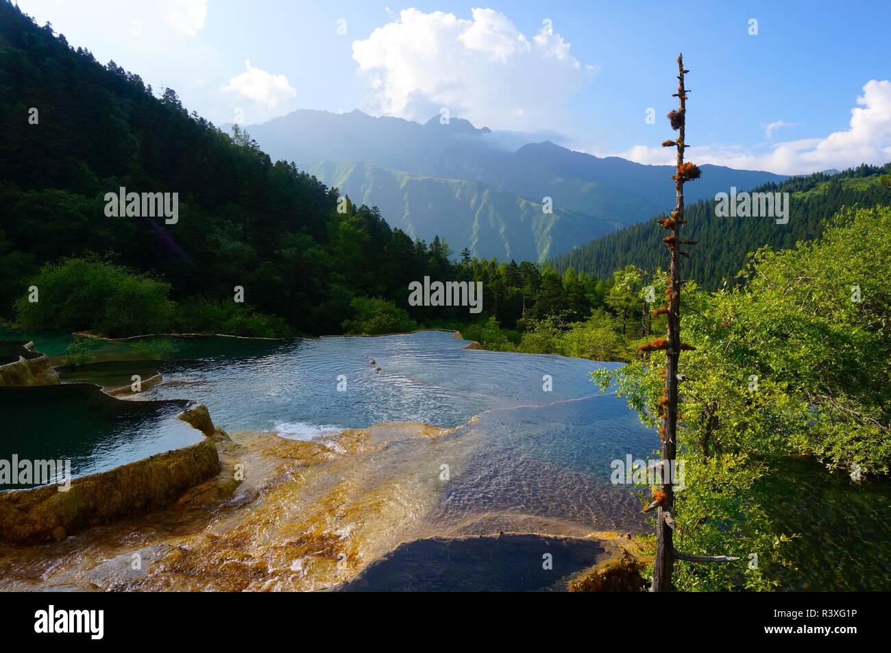 Hot spring pools of Huanglong National Park, China Stock Photo