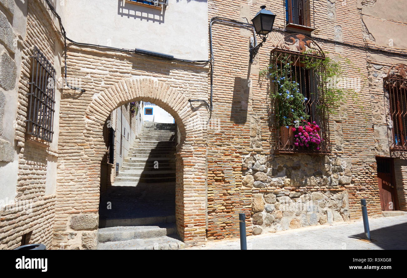 Toledo juderia facades in Castile La Mancha of Spain Stock Photo
