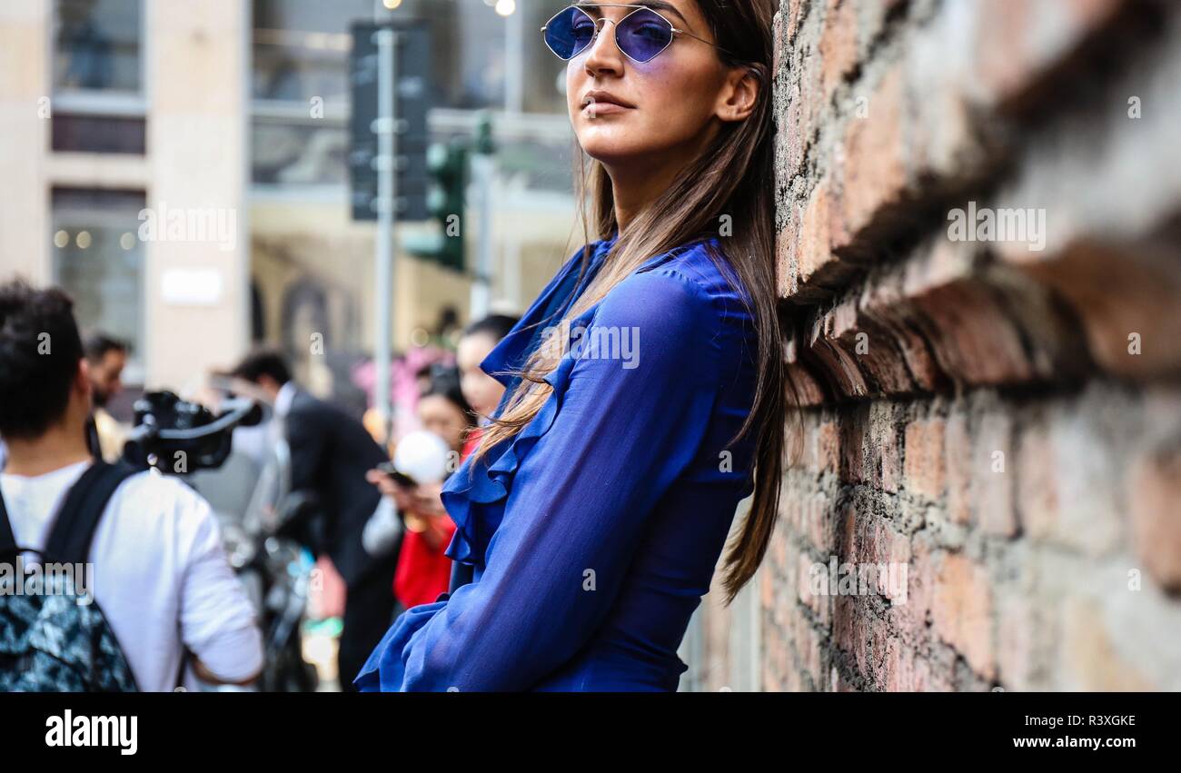 MILAN, Italy- September 21 2018: Sara Rossetto on the street during the Milan Fashion Week. Stock Photo