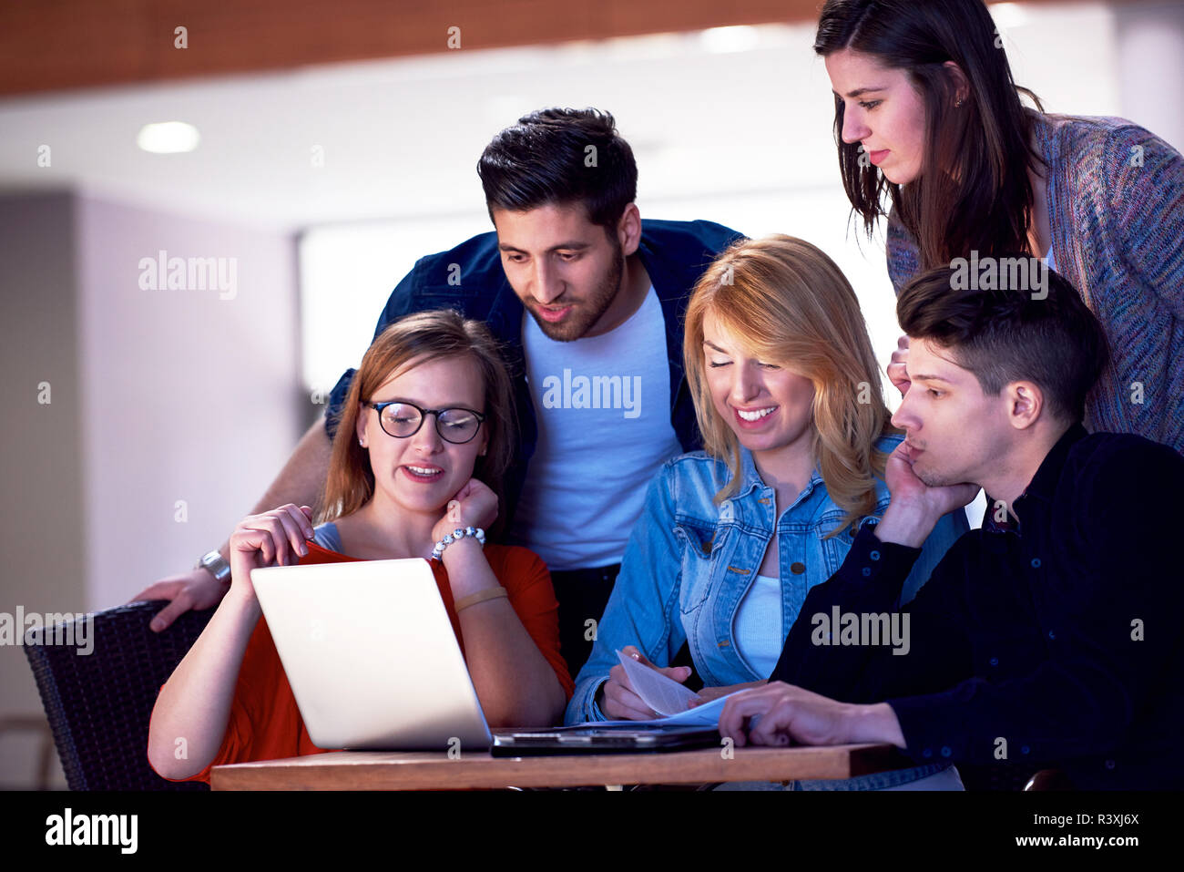 students group working on school project together Stock Photo - Alamy