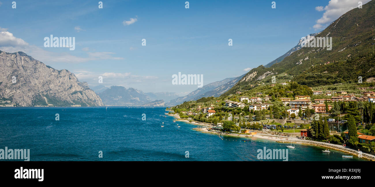 Town of Malcesine on Garda lake. skyline view, Veneto region of Italy. Aerial view, top view Stock Photo