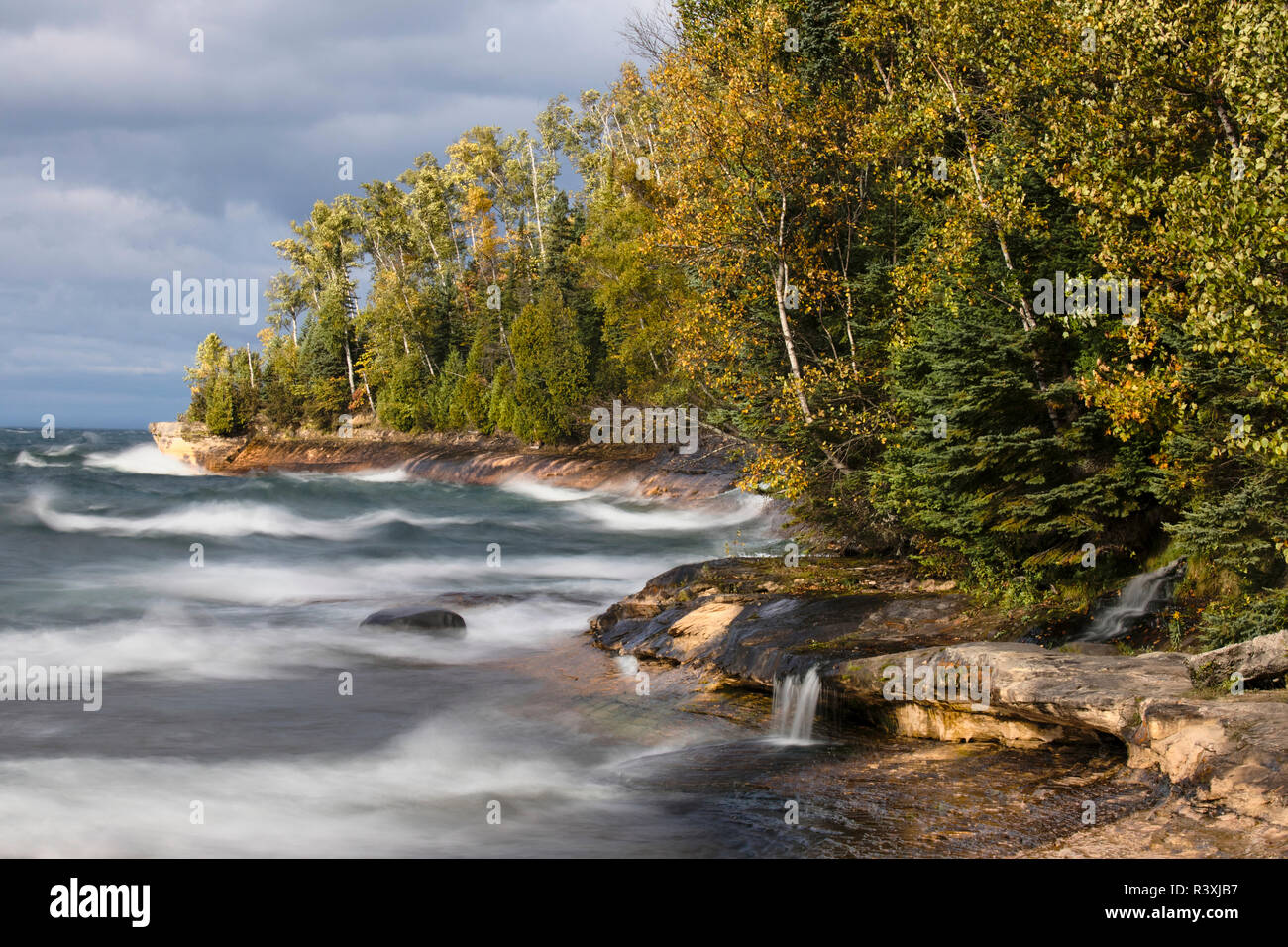 Waves in Lake Superior, Pictured Rocks National Lakeshore, Michigan, Upper Peninsula Stock Photo