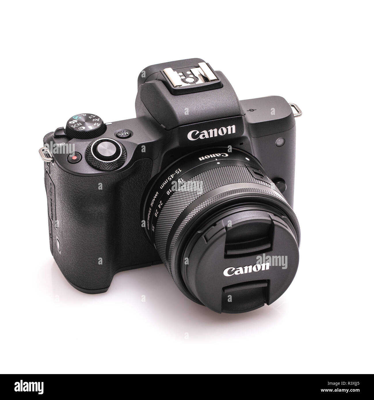 SWINDON, UK - NOVEMBER 23, 2018: Canon M50 Mirrorless camara on a white background Stock Photo