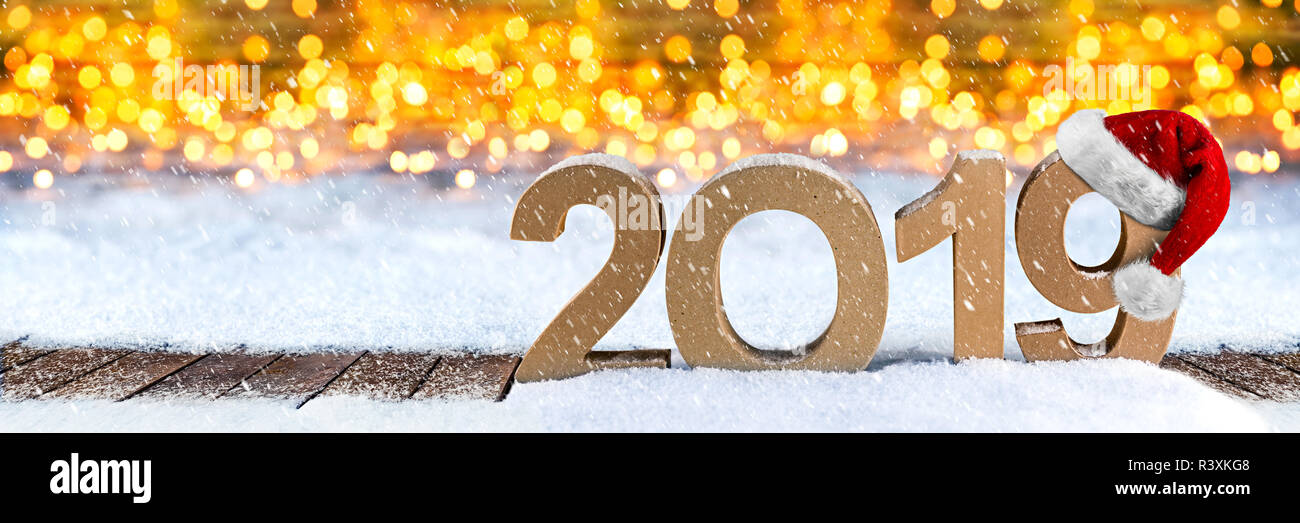 2019 happy new year christmas wide panorama greeting card number