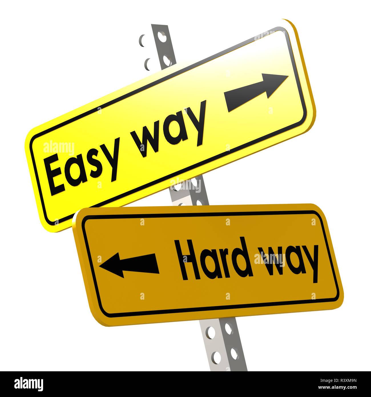 Easy way and hard way with yellow road sign Stock Photo