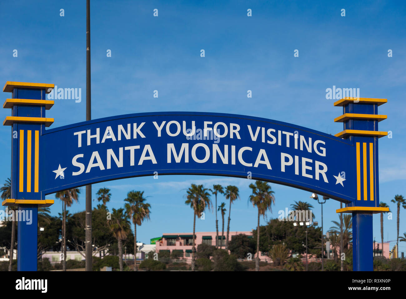 USA, California, Los Angeles. Santa Monica Pier sign Stock Photo
