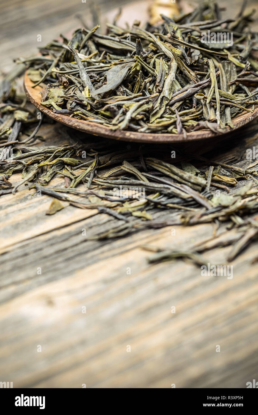 Dried green tea leaves Stock Photo Alamy