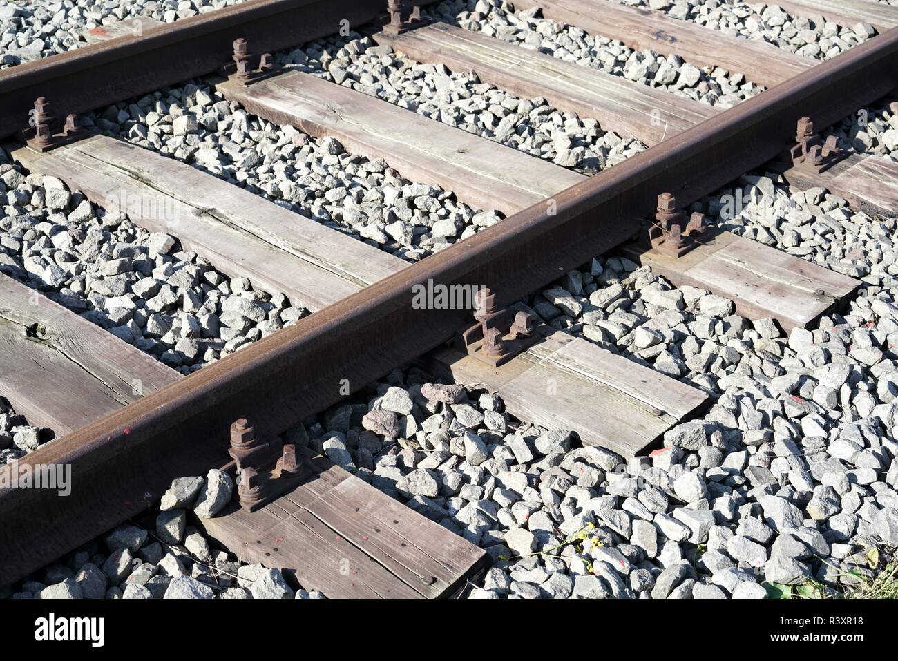 railroad tracks in the port of magdeburg Stock Photo