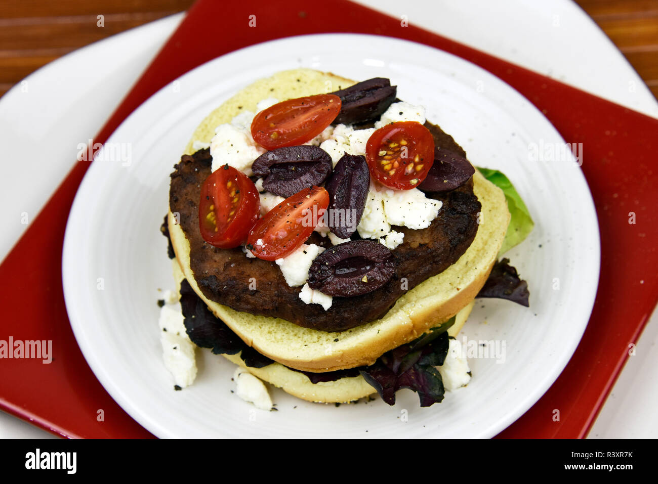 Greek Style Beef Burger Stock Photo Alamy
