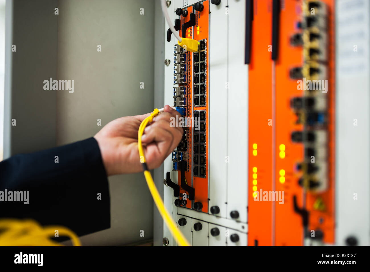 Fix network switch in data center room Stock Photo Alamy