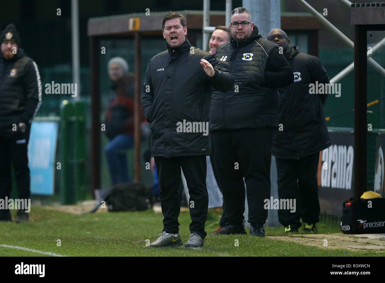 Basildon manager Michael Walther during Romford vs Basildon United ...