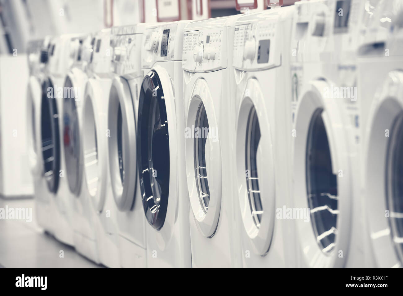 washing mashines in appliance store Stock Photo