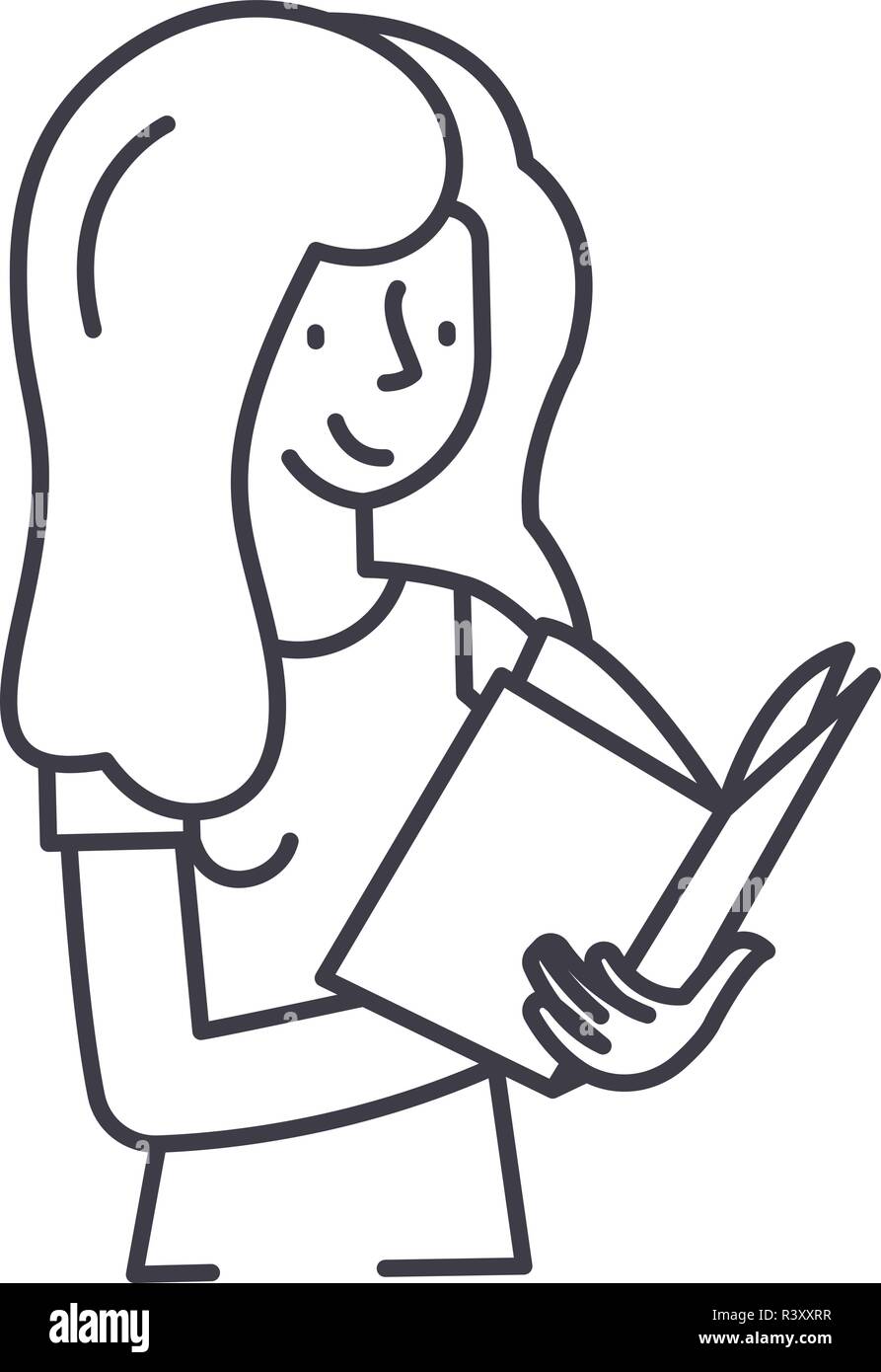Book reading line icon concept. Book reading vector linear illustration ...