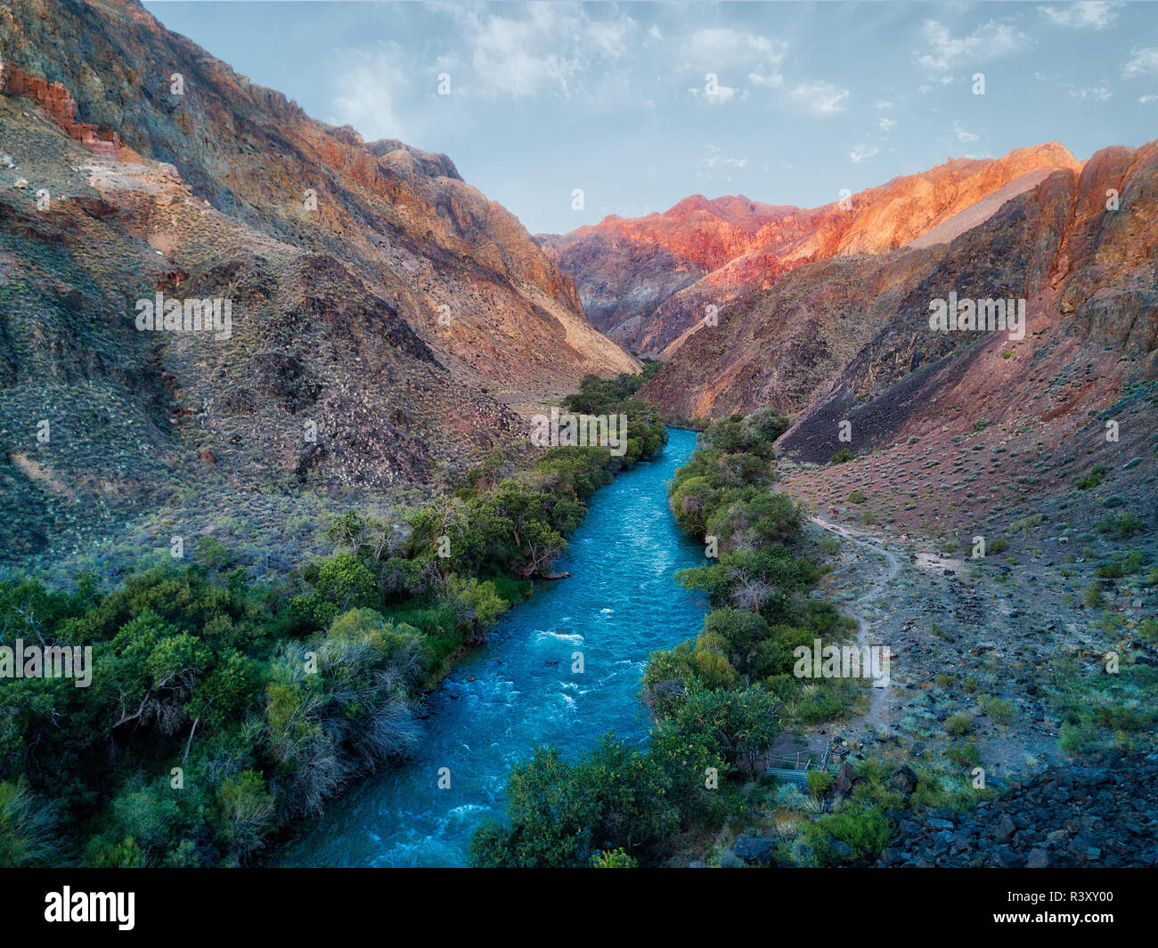River through Charyn Canyon in South East Kazakhstan taken in August 2018 taken in hdr Stock Photo