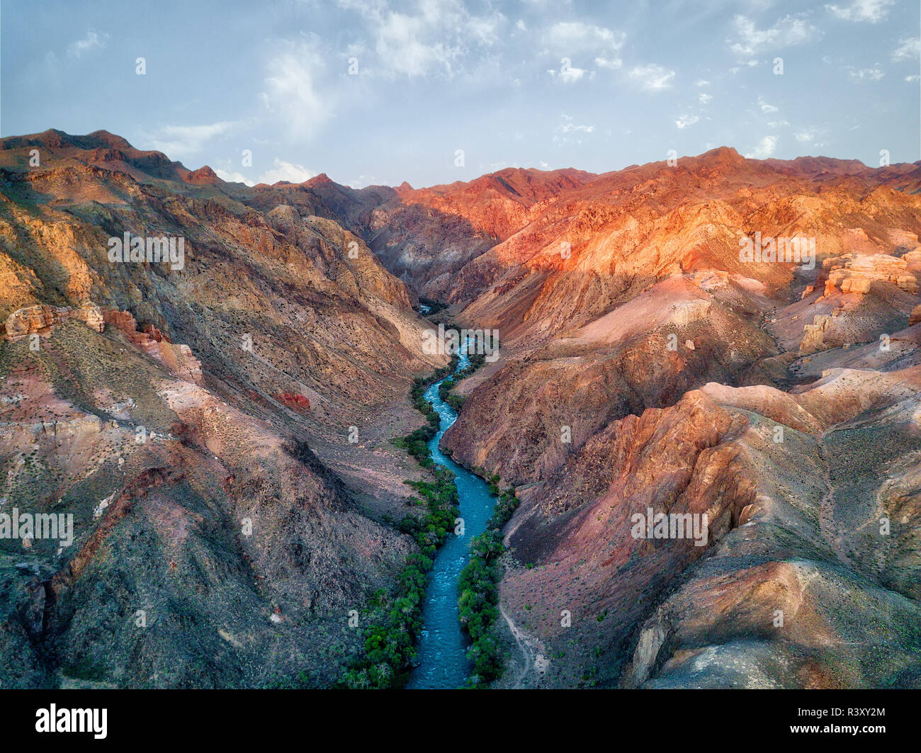 River through Charyn Canyon in South East Kazakhstan taken in August 2018 taken in hdr Stock Photo