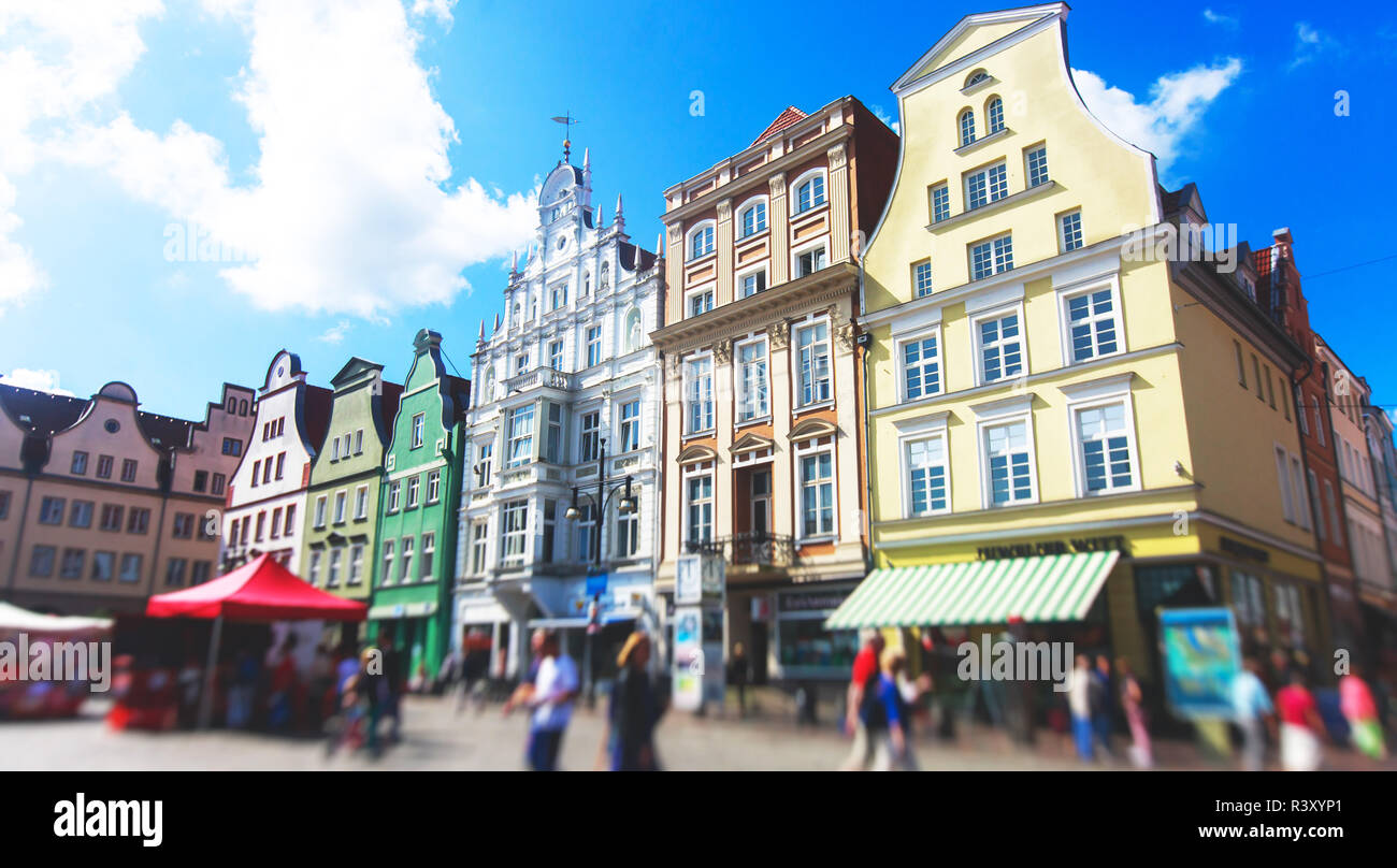 View of Rostock city old town market square with Town Hall, historical ...