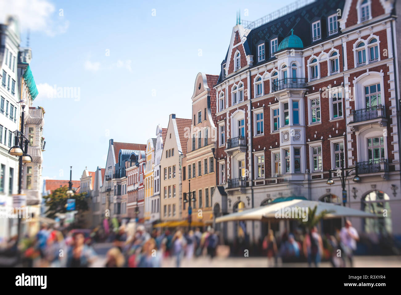 View of Rostock city old town market square with Town Hall, historical ...