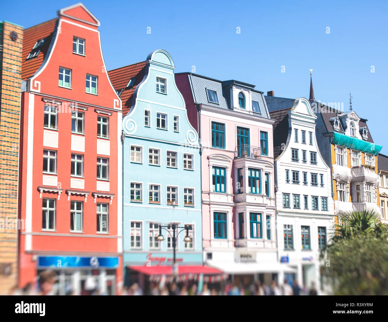 View of Rostock city old town market square with Town Hall, historical ...