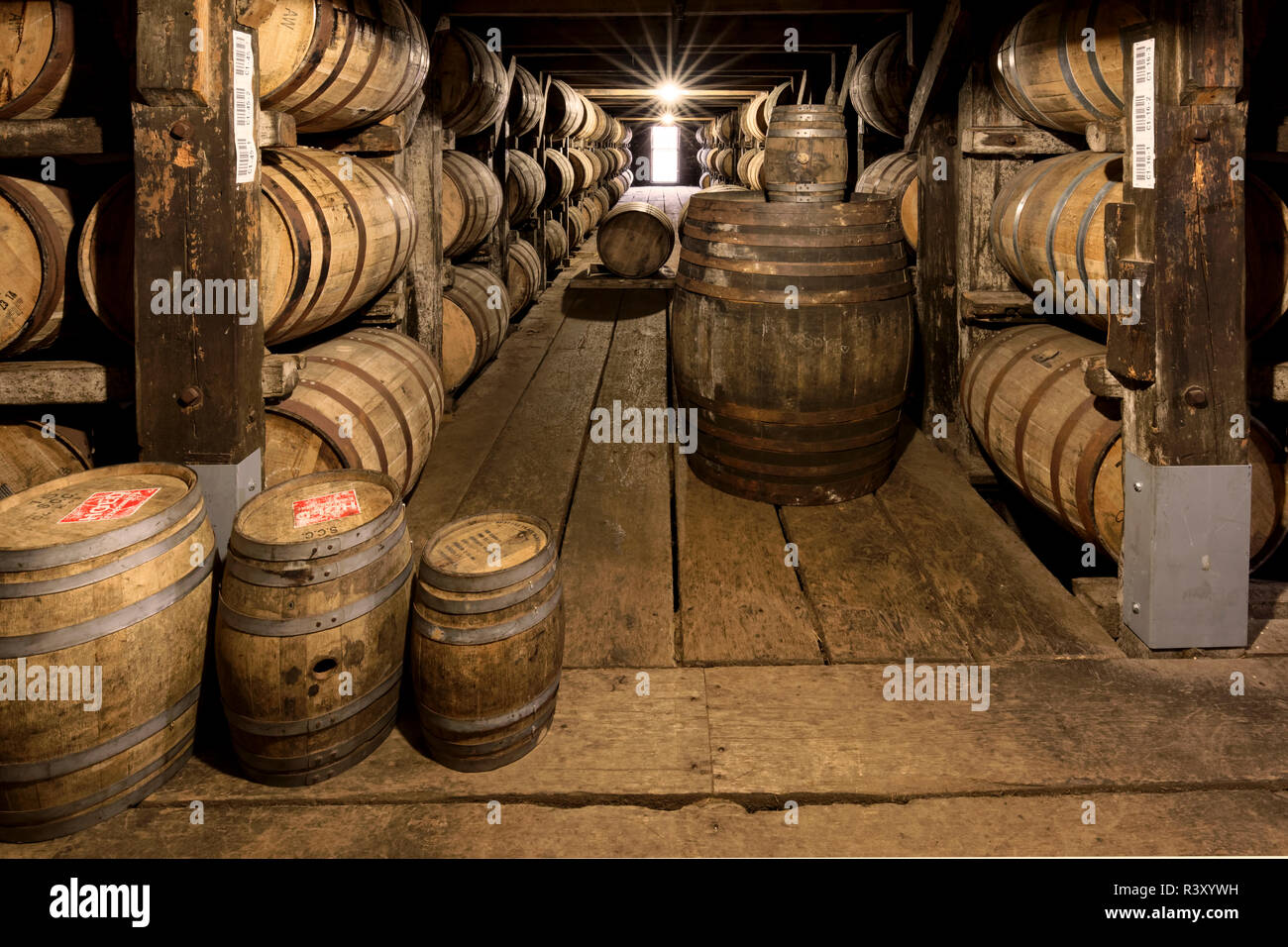Barrel room warehouse, Buffalo Trace Distillery, Frankfort, Kentucky (Editorial Use Only) Stock Photo