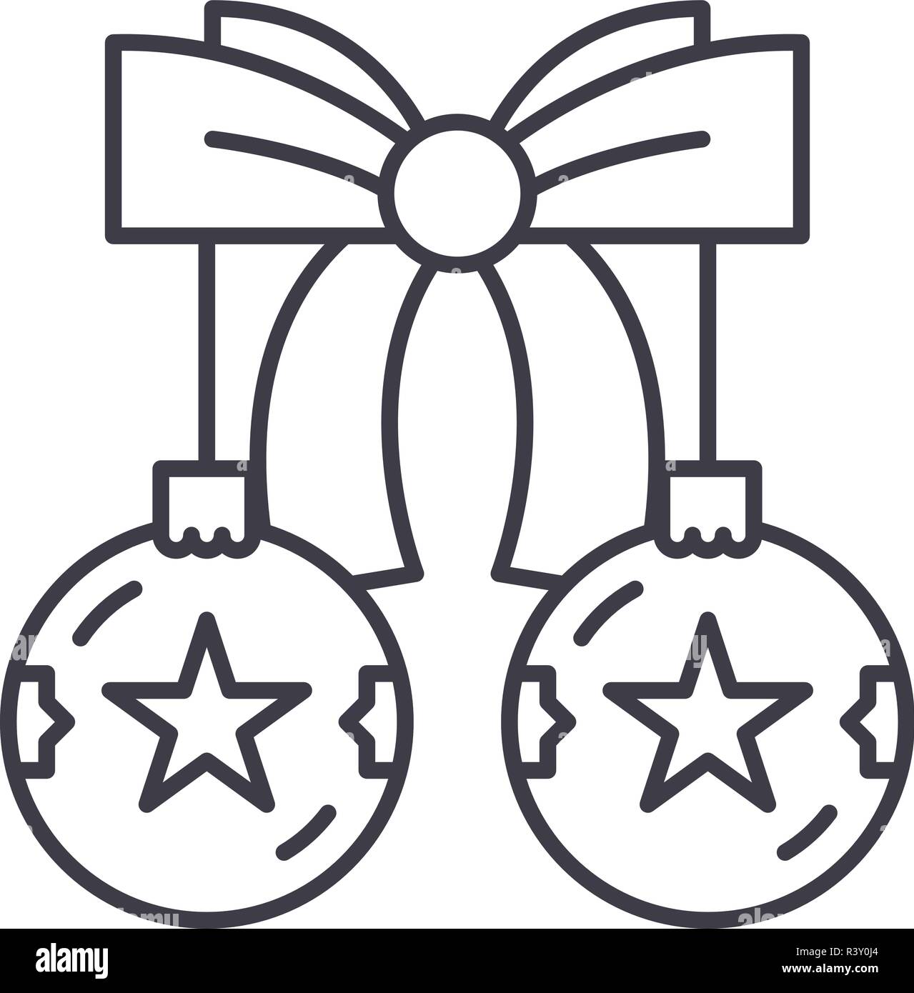 Christmas balls with bow line icon concept. Christmas balls with bow ...