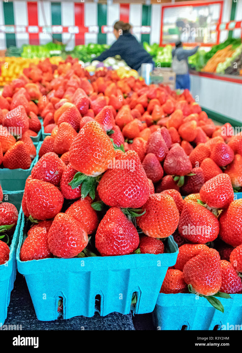 Strawberries for sale at a farm stand in Puyallup, Washington Stock