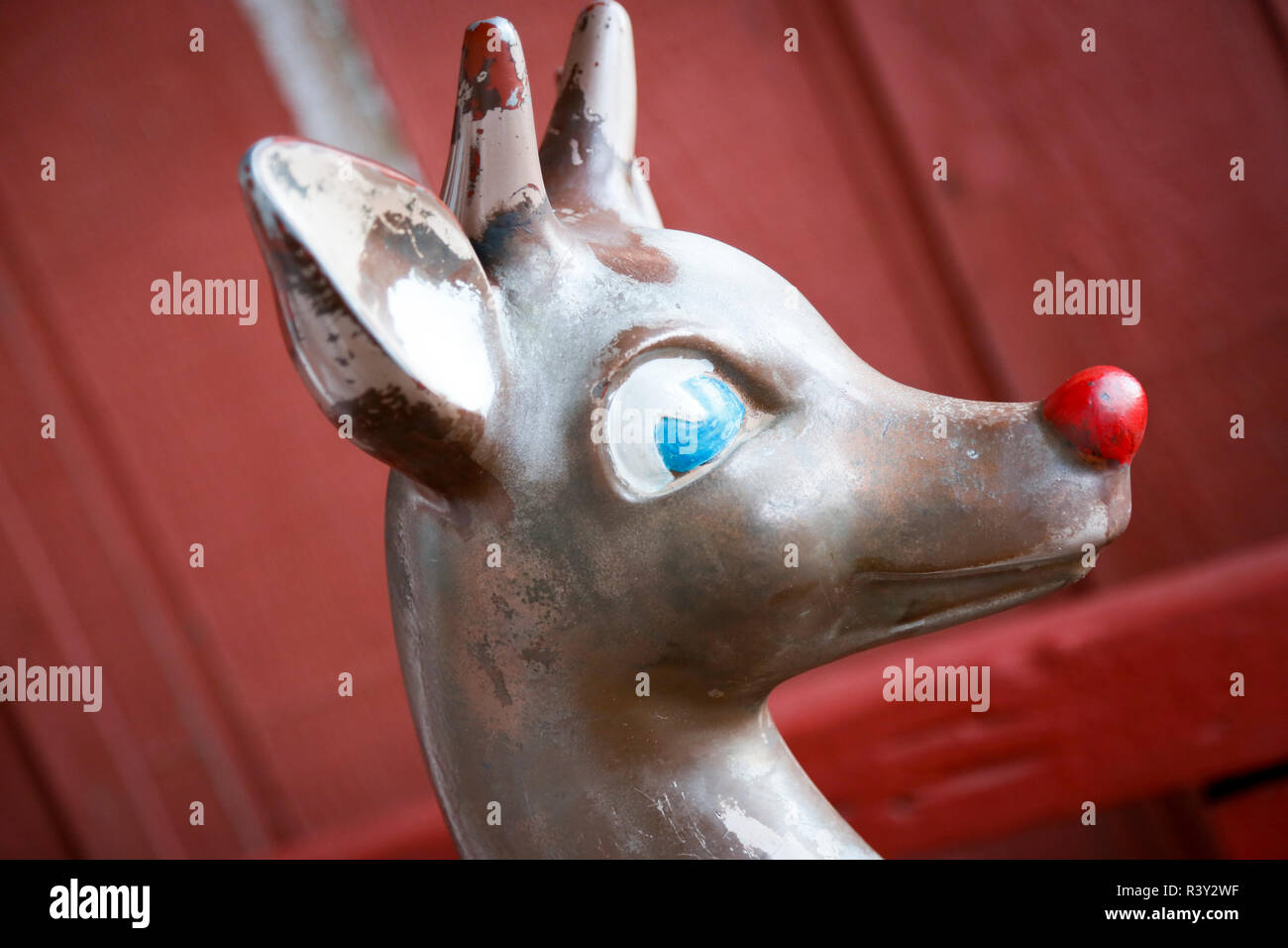 Close-up of an antique Rudolph the red nosed reindeer, Virginia City, Nevada, USA Stock Photo