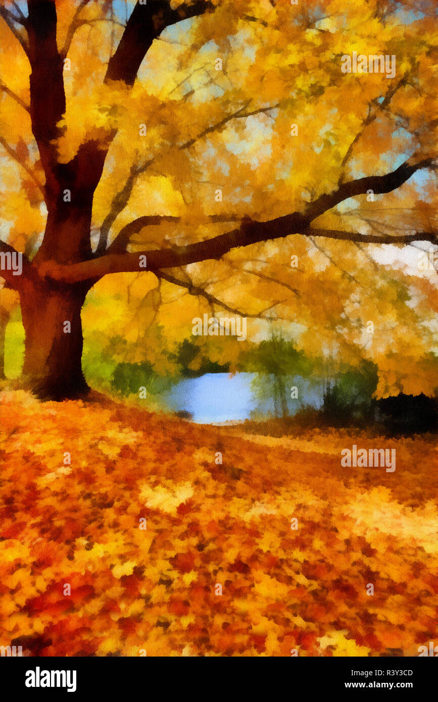 My First Experimentation With Dynamic Autopainter Used The Realism Filter The Orange Leaves From This Tree Form A Colorful Blanket On The Ground On Stock Photo Alamy