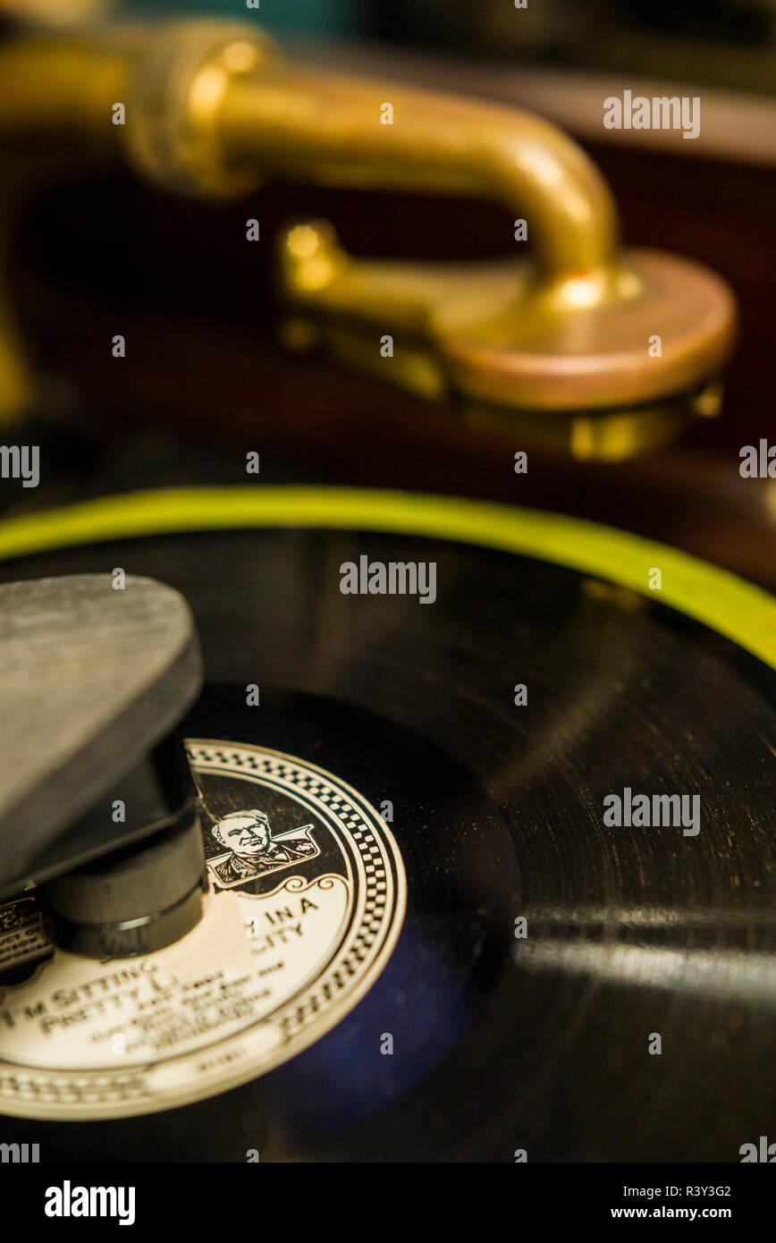 USA, New Jersey, Menlo Park, Thomas Alva Edison Museum, built on the site of the inventors original laboratory, early Edison phonograph Stock Photo