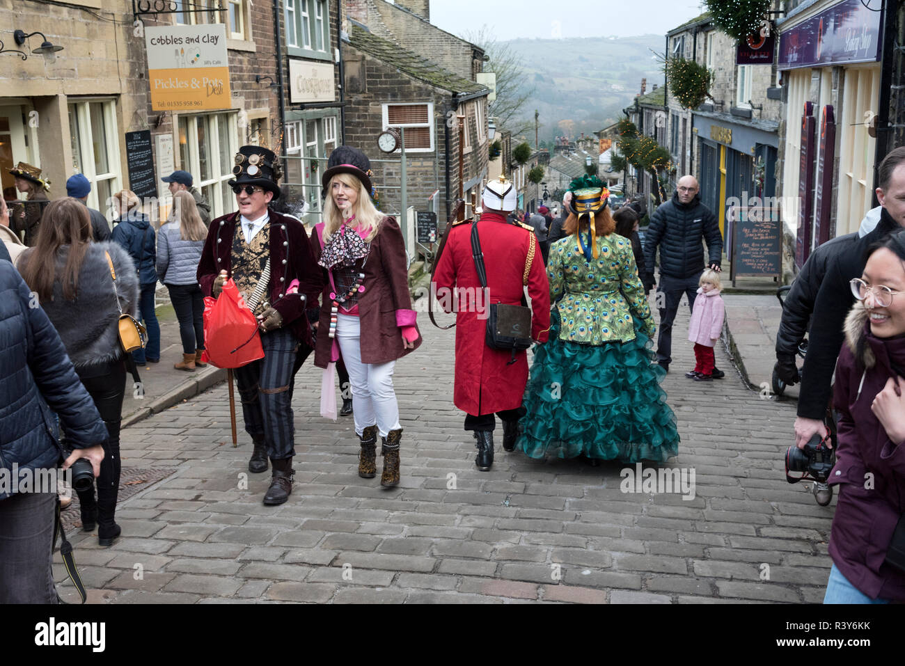 Haworth, West Yorkshire, UK. 24th Nov 2018. The annual steampunk weekend, Haworth, West Yorkshire, UK. The weekend attracts steampunk enthusiasts from all over, with some very fashionable outfits to be seen in the Bronte village's cobbled streets. Credit: John Bentley/Alamy Live News Stock Photo