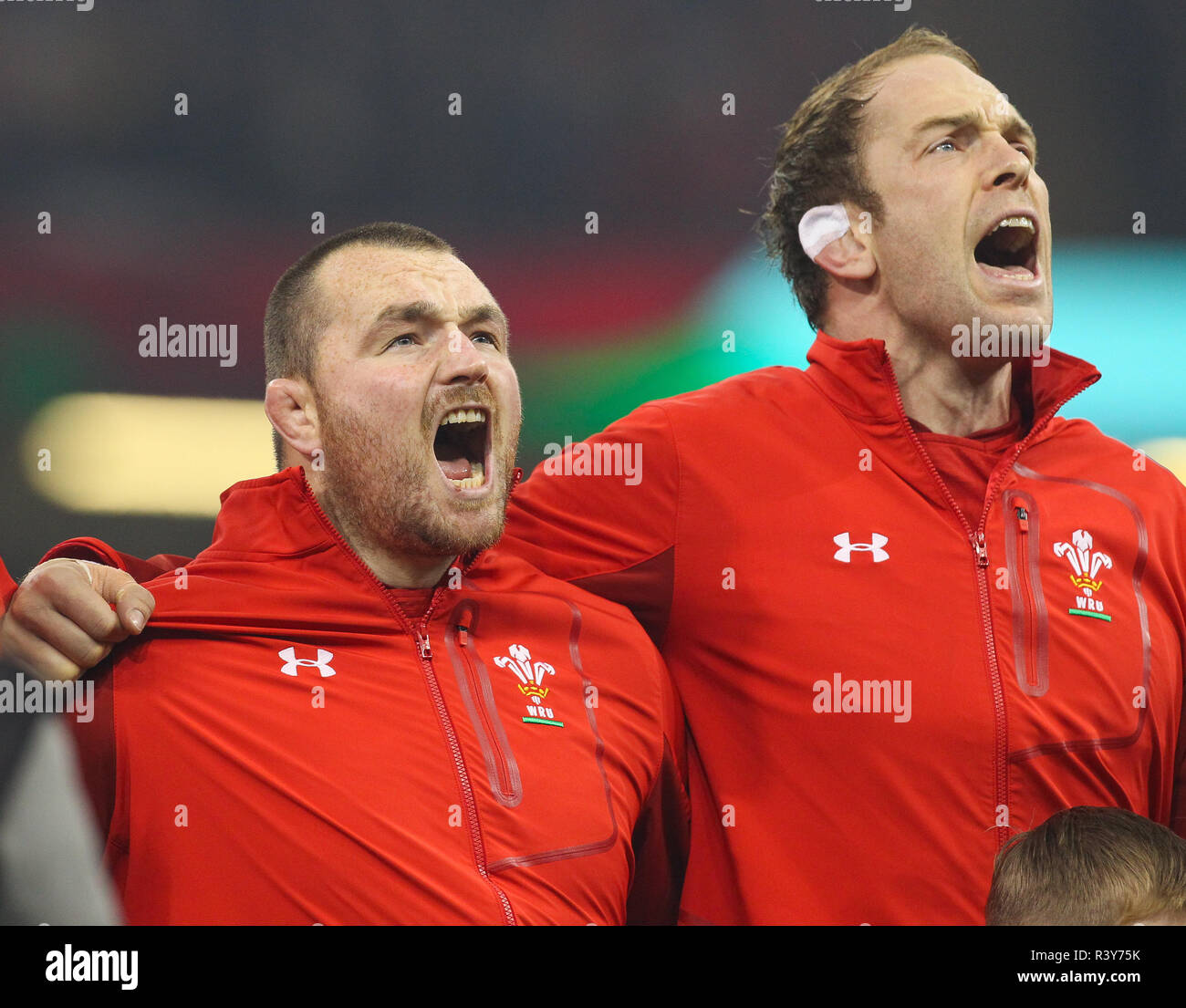 Principality Stadium Cardiff Uk 24th Nov 2018 Rugby Union Autumn International Series Wales Versus South Africa Alun Wyn Jones And Ken Owens Of Wales During The Singing Of The Anthem Credit Action