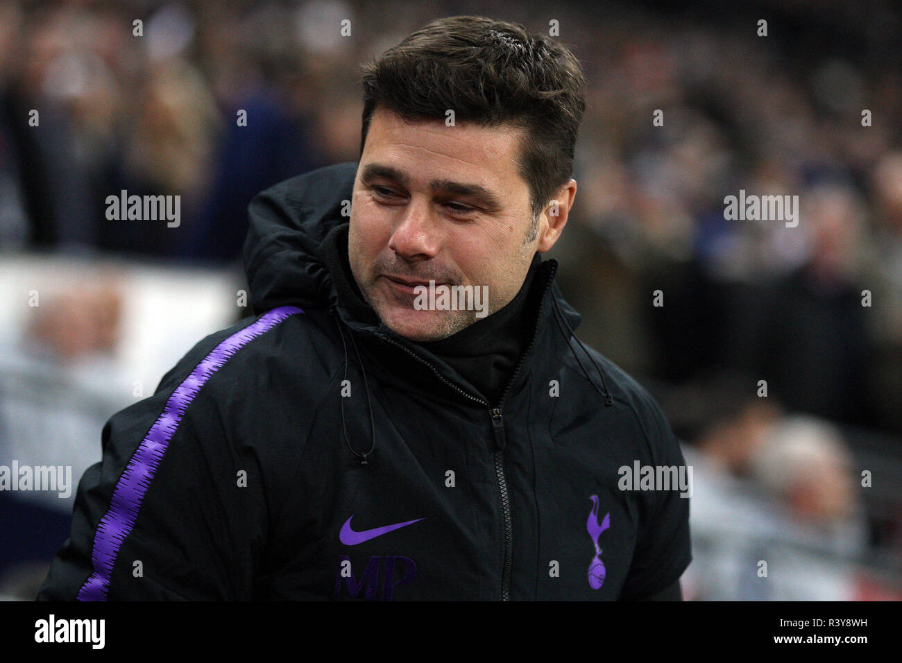 London, UK. 24th Nov 2018. Tottenham Hotspur Manager Mauricio Pochettino looks on from the dugout. EPL Premier League match, Tottenham Hotspur v Chelsea at Wembley Stadium in London on Saturday 24th November 2018.  this image may only be used for Editorial purposes. Editorial use only, license required for commercial use. No use in betting, games or a single club/league/player publications . pic by Steffan Bowen/Andrew Orchard sports photography/Alamy Live news Stock Photo