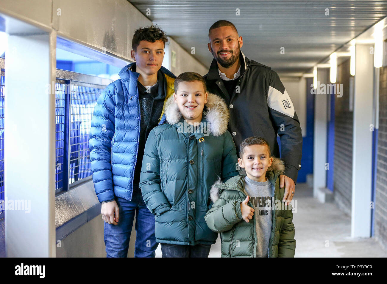 Liverpool, UK. 24th Nov 2018. Liverpool boxer Tony Bellew poses for a photograph with his lads at Goodison Park today. Premier League match, Everton v Cardiff city at Goodison Park in Liverpool on Saturday 24th November 2018.  this image may only be used for Editorial purposes. Editorial use only, license required for commercial use. No use in betting, games or a single club/league/player publications. pic by Chris Stading/Andrew Orchard sports photography/Alamy Live news Stock Photo