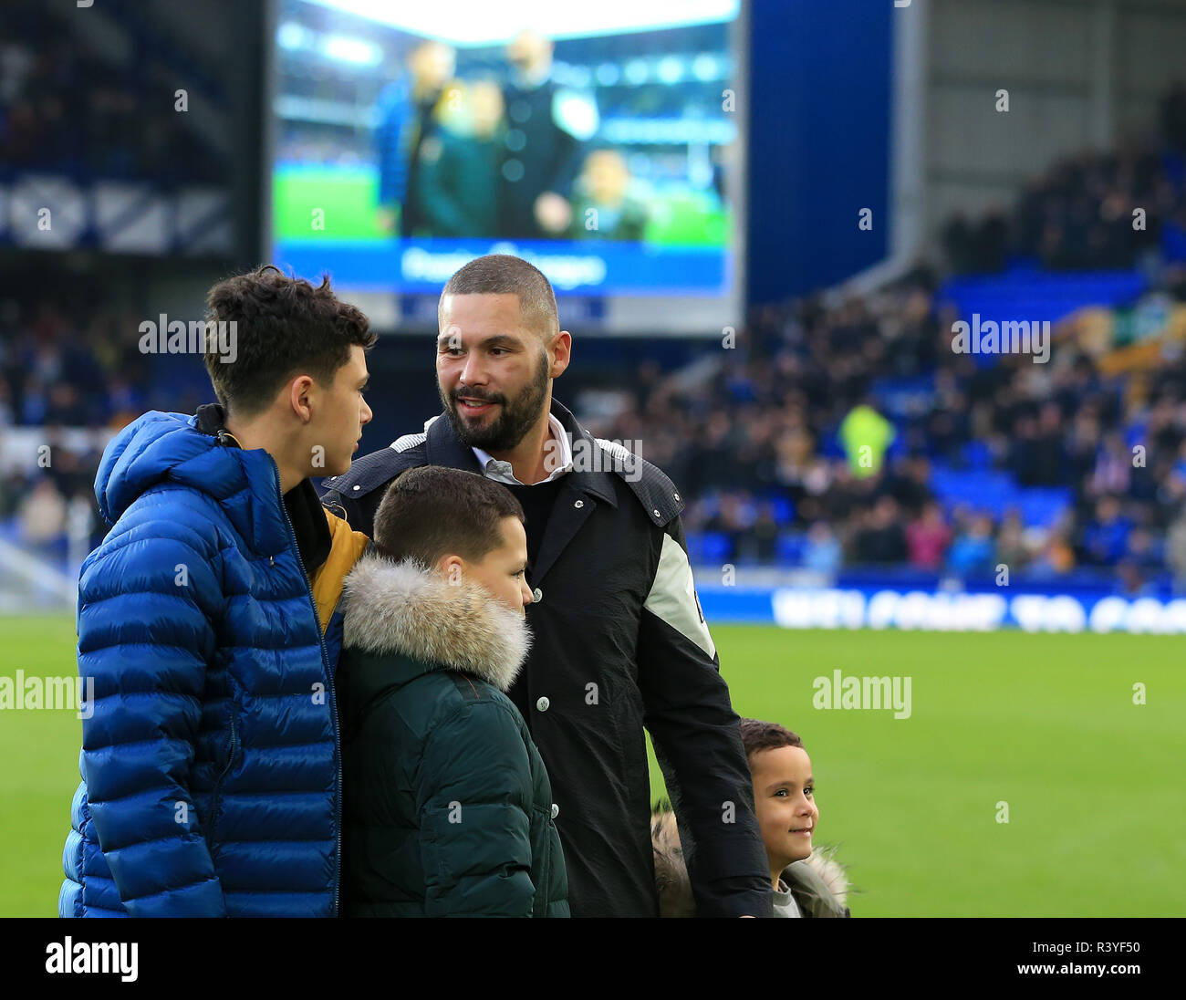 Goodison Park, Liverpool, UK. 24th Nov, 2018. EPL Premier League Football, Everton versus Cardiff City; Heavyweight boxer and Evertonian Tony Bellew is presented to the crowd with his sons before the match Credit: Action Plus Sports/Alamy Live News Stock Photo