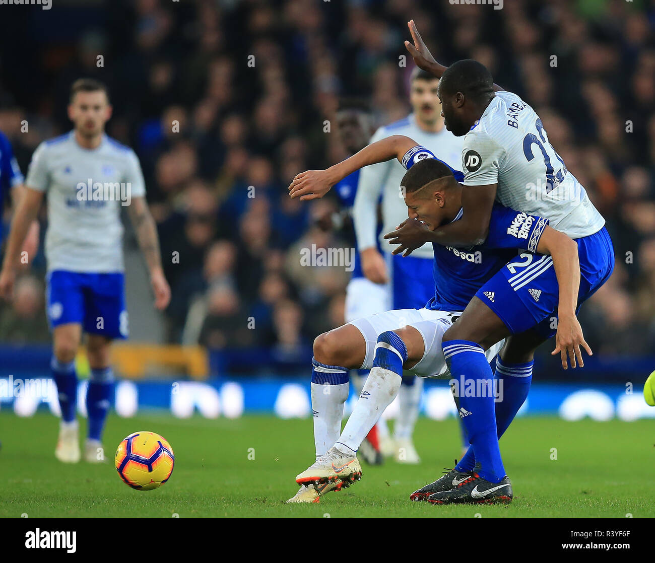 Goodison Park, Liverpool, UK. 24th Nov, 2018. EPL Premier League Football, Everton versus Cardiff City; Richarlison of Everton is fouled by Souleymane Bamba of Cardiff City Credit: Action Plus Sports/Alamy Live News Stock Photo
